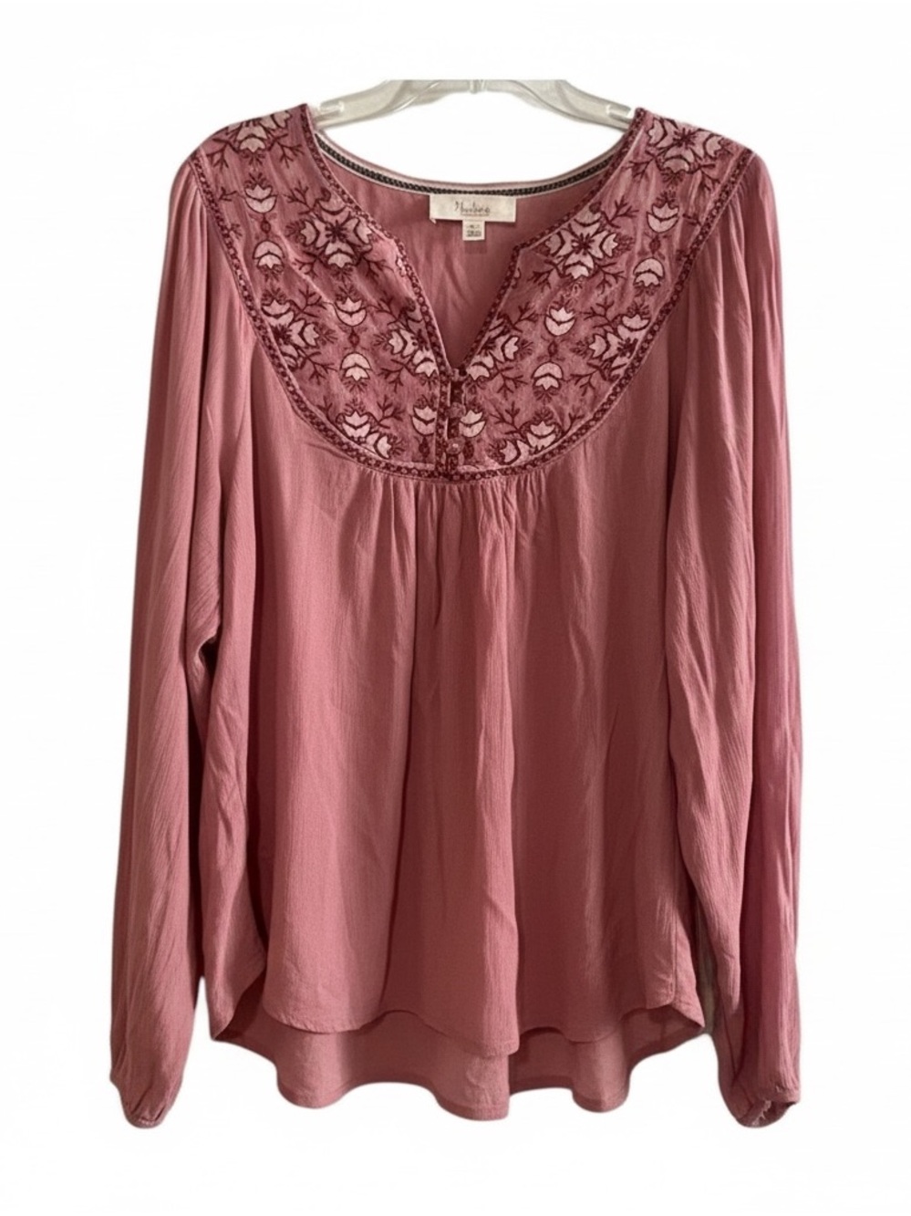 Nurture by Westbound Dusty Rose Embroidered Peasant Blouse BOHO Romantic